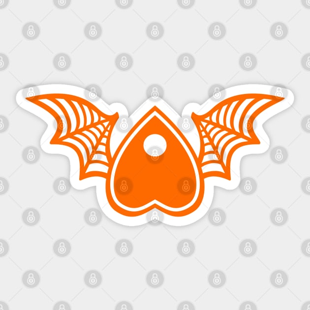 Planchette with Wings - Orange on Black Sticker by AliceQuinn